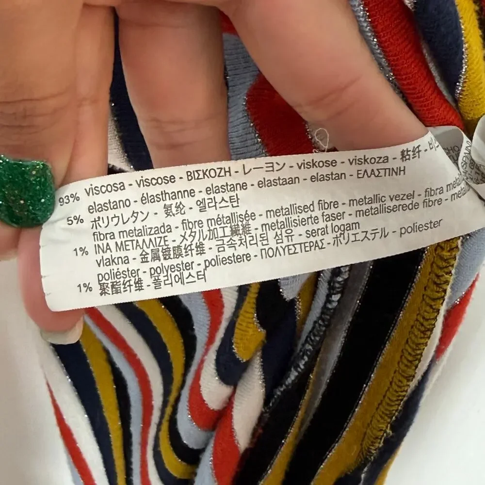 Zara Collection Midi Dress Womens Large Multicolor Metallic Striped Short Sleeve